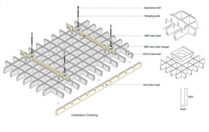 SGS ISO Approval Interior Aluminum Ceiling Grid Heat Insulation