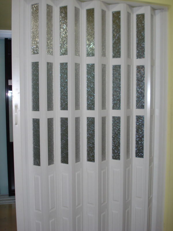 Interior Decorative PVC Accordion Folding Door Walnut Color With Glass